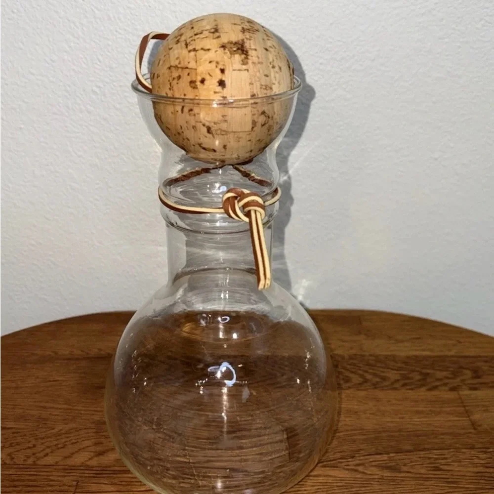 Vintage 1970’s PYREX Glass Carafe with Cork Stopper MCM Wine Decanter